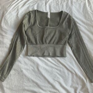 Offline by Aerie Sage Green Long Sleeve Cropped Workout Top